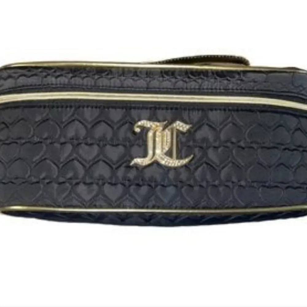 Juicy Couture Rhinestone Logo‎ Heart Quilted XL Cosmetic Case w/Brush Holder